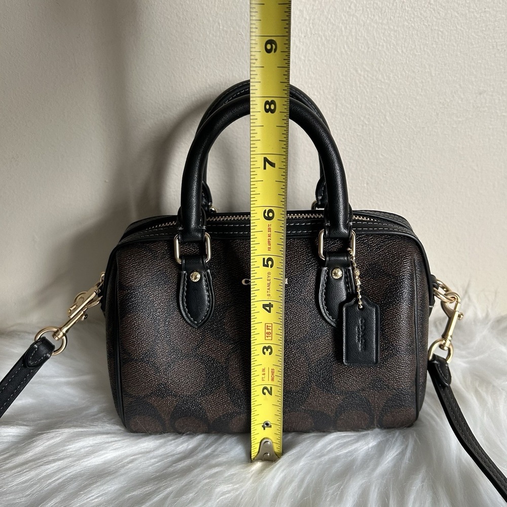 Coach Mini Rowan Brown Black Signature Canvas Leather Satchel Bag Excellent - Picture 9 of 9